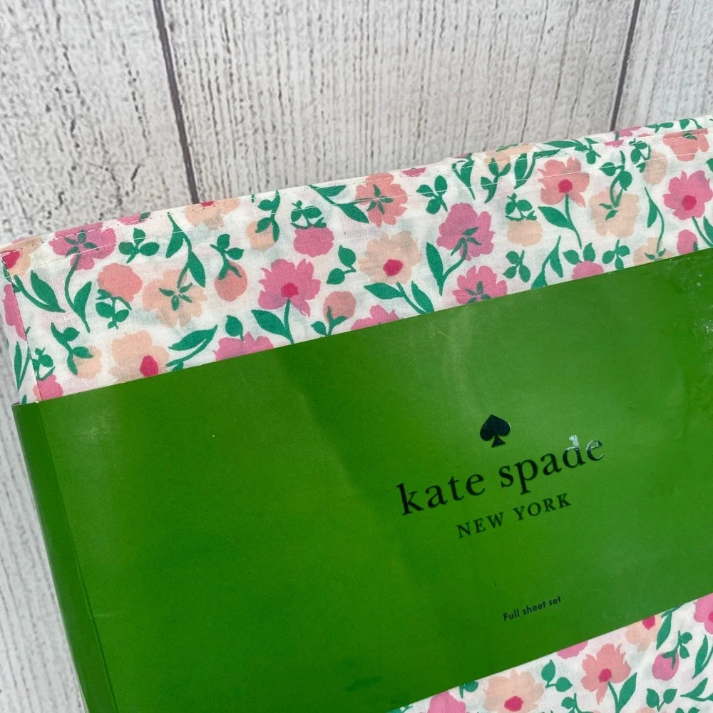 Kate Spade Floral Sheet Set Full White Pink Cotton Percale Garden Cottage
